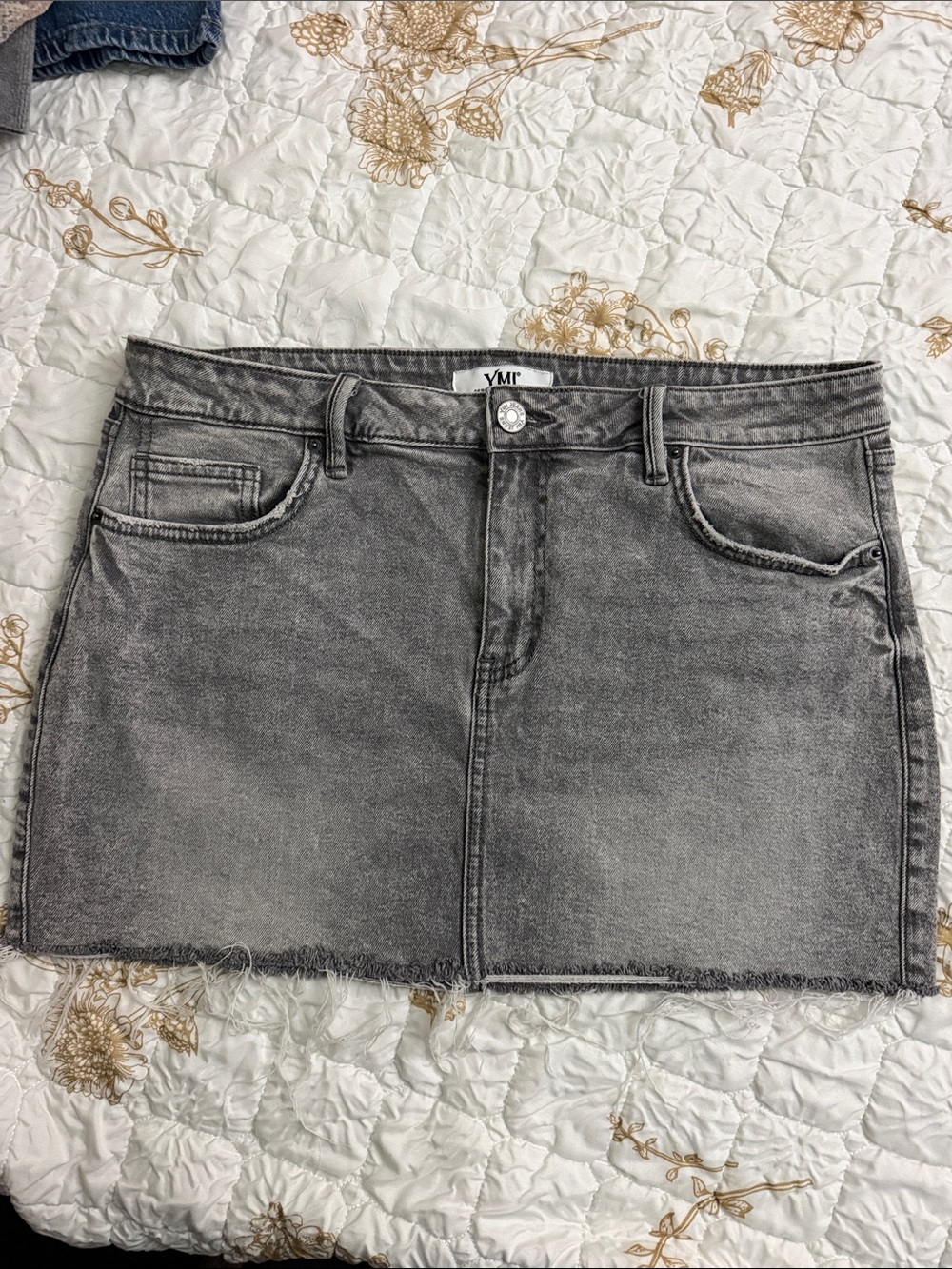 YMI Washed Gray Denim Mini Skirt